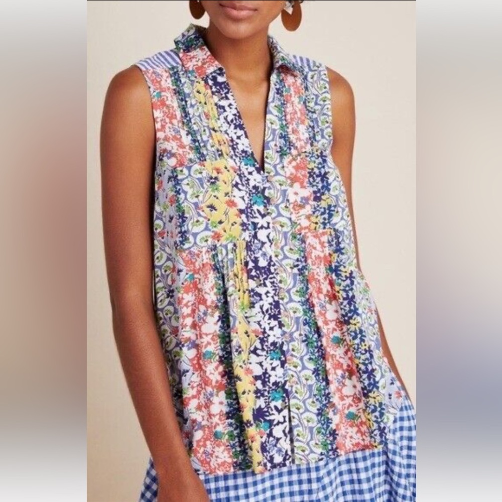 Sleeveless Floral Patchwork V-Neck Top in Multi